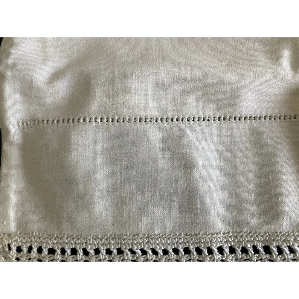 Vintage Pillow Sham Pillow Layover Crochet Hems Hearts White Cottage Chic